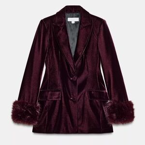 Zara velvet blazer with faux fur cuffs